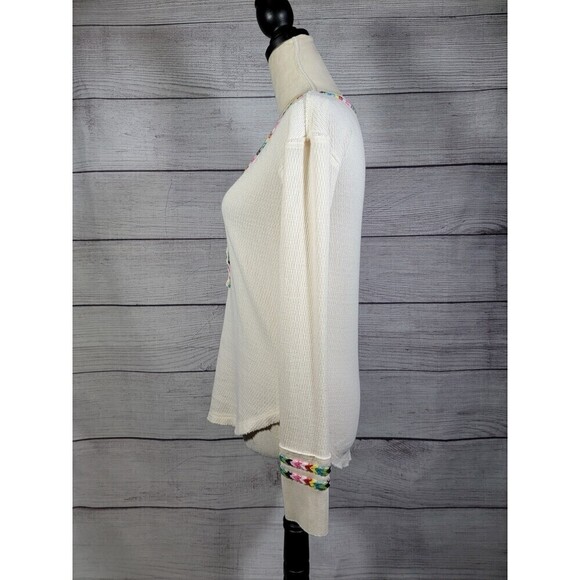 WE The Free Free People Rainbow Thermal Tee In Ivory Size X-Small - Picture 4 of 11